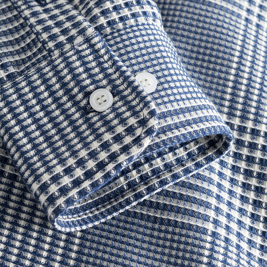 Gentle 3D Check Shirt - Navy