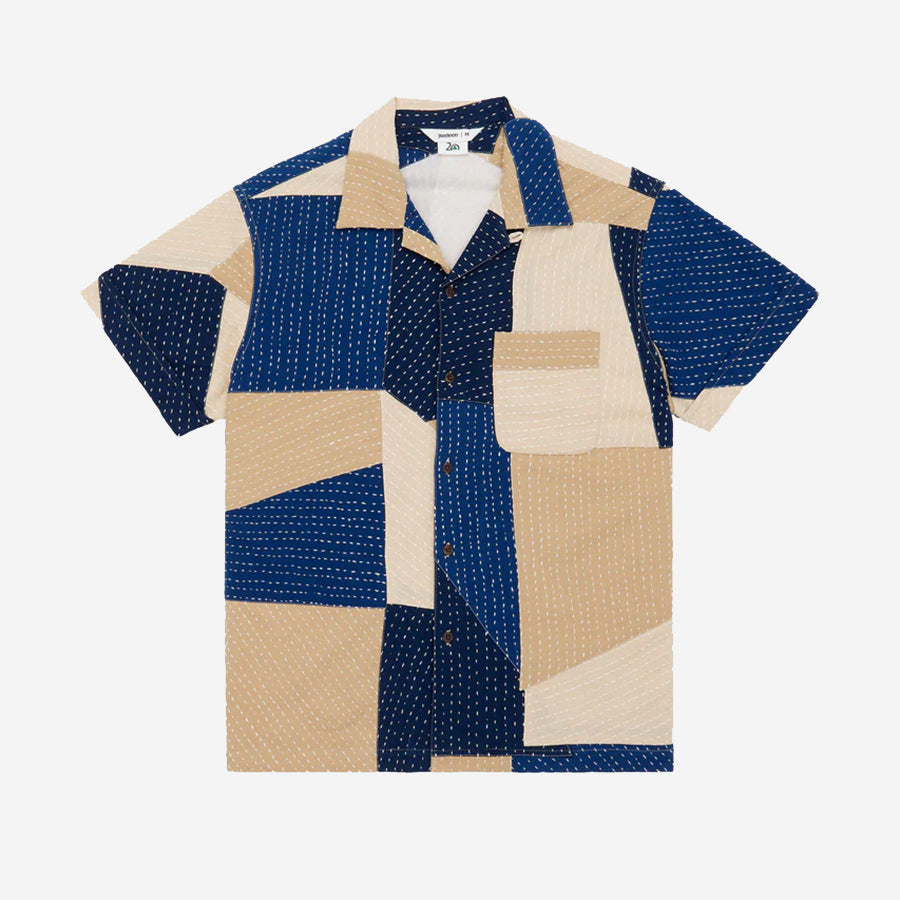 20 Year Patchwork Kantha Vacation Shirt - Indigo/Tan
