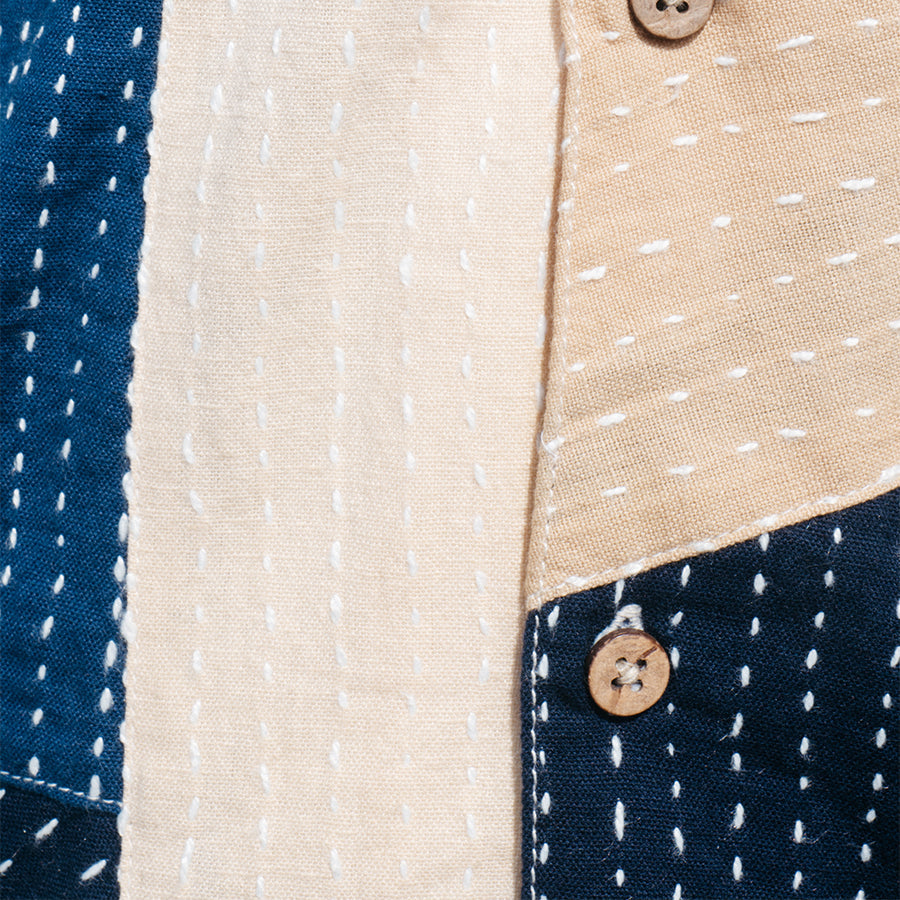 20 Year Patchwork Kantha Vacation Shirt - Indigo/Tan