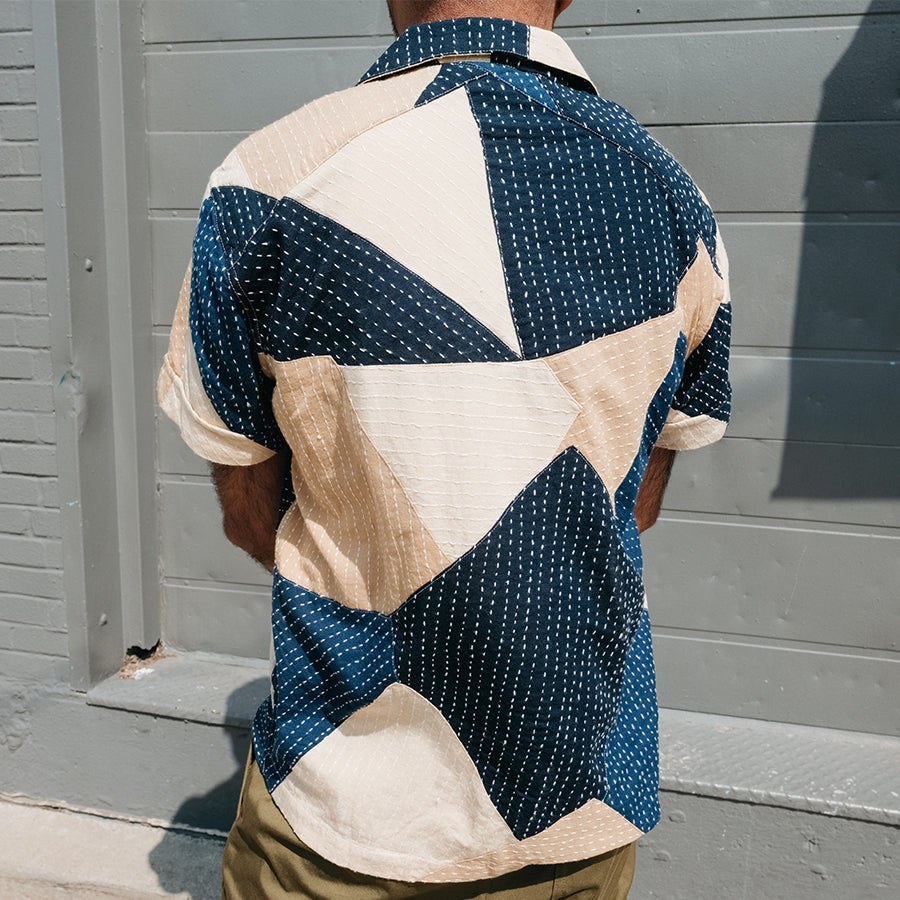 20 Year Patchwork Kantha Vacation Shirt - Indigo/Tan