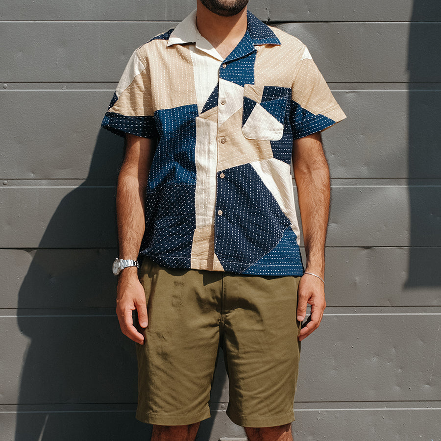 20 Year Patchwork Kantha Vacation Shirt - Indigo/Tan