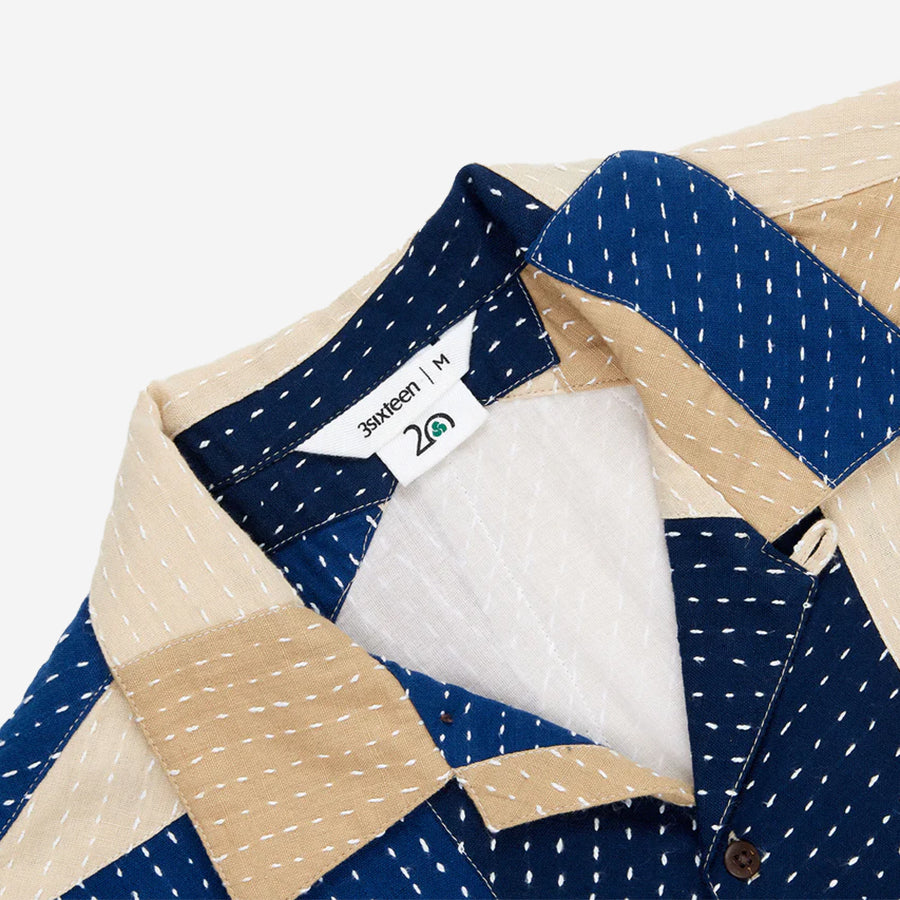 20 Year Patchwork Kantha Vacation Shirt - Indigo/Tan