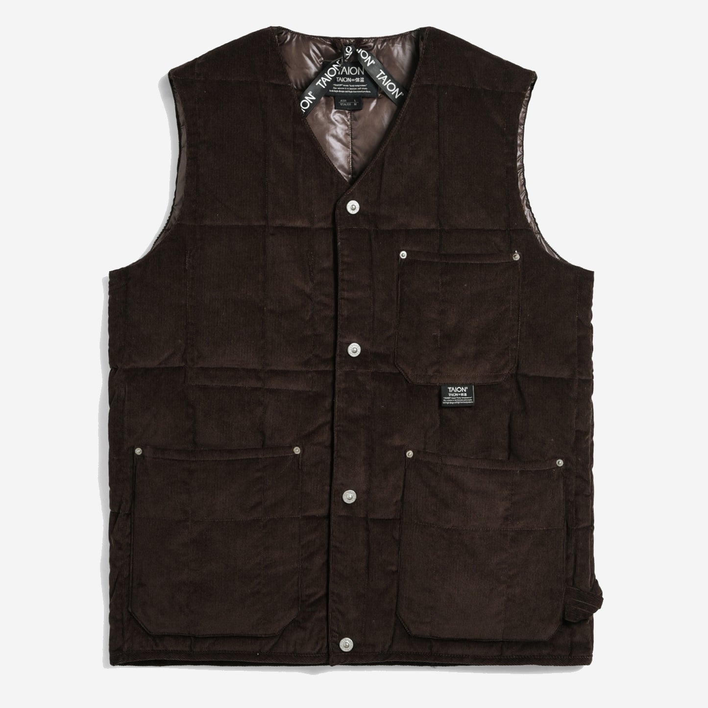 Work V-Neck Button Down Corduroy Vest - Dark Brown