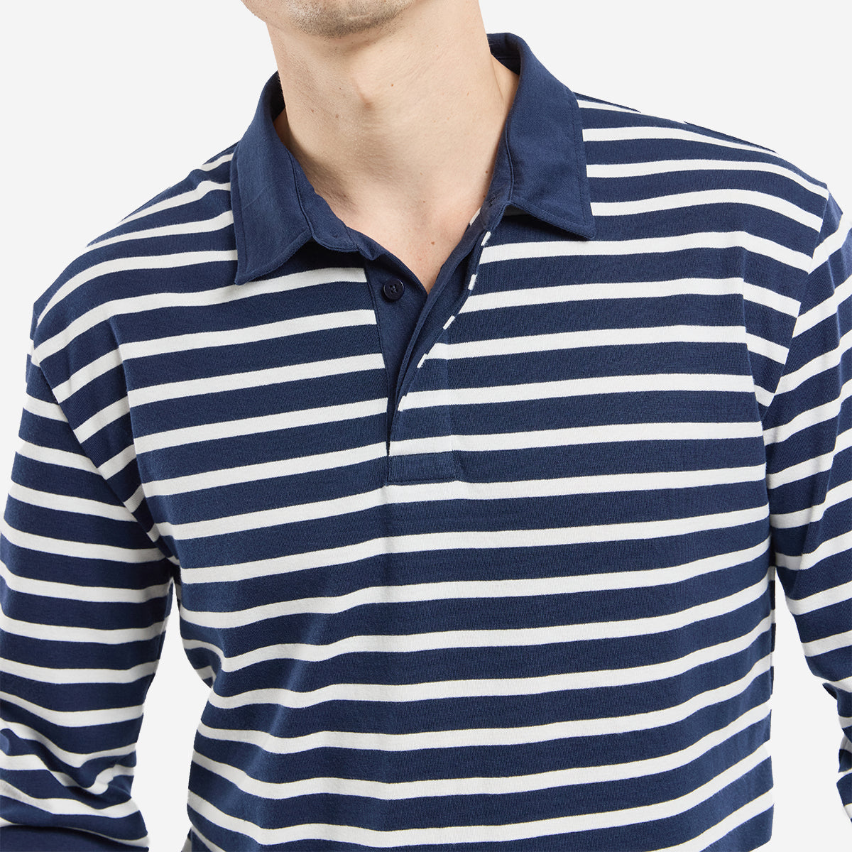 Long-Sleeve Stripe Polo - Marine Deep/Milk