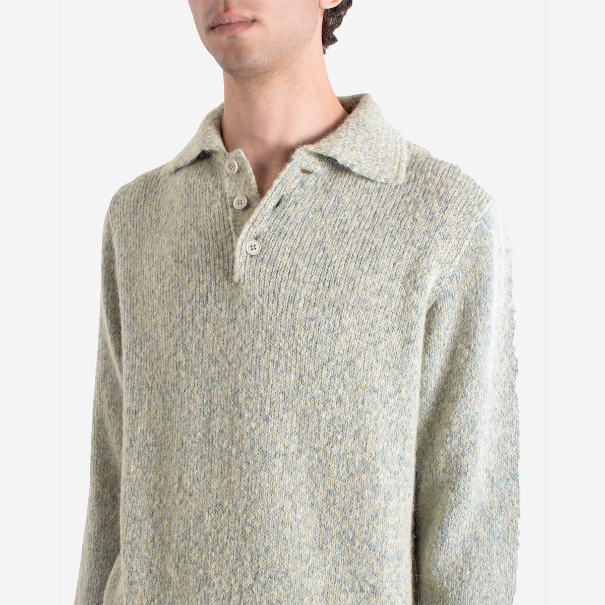 Kier Wool L/S Knitted Polo - Stone Fleck