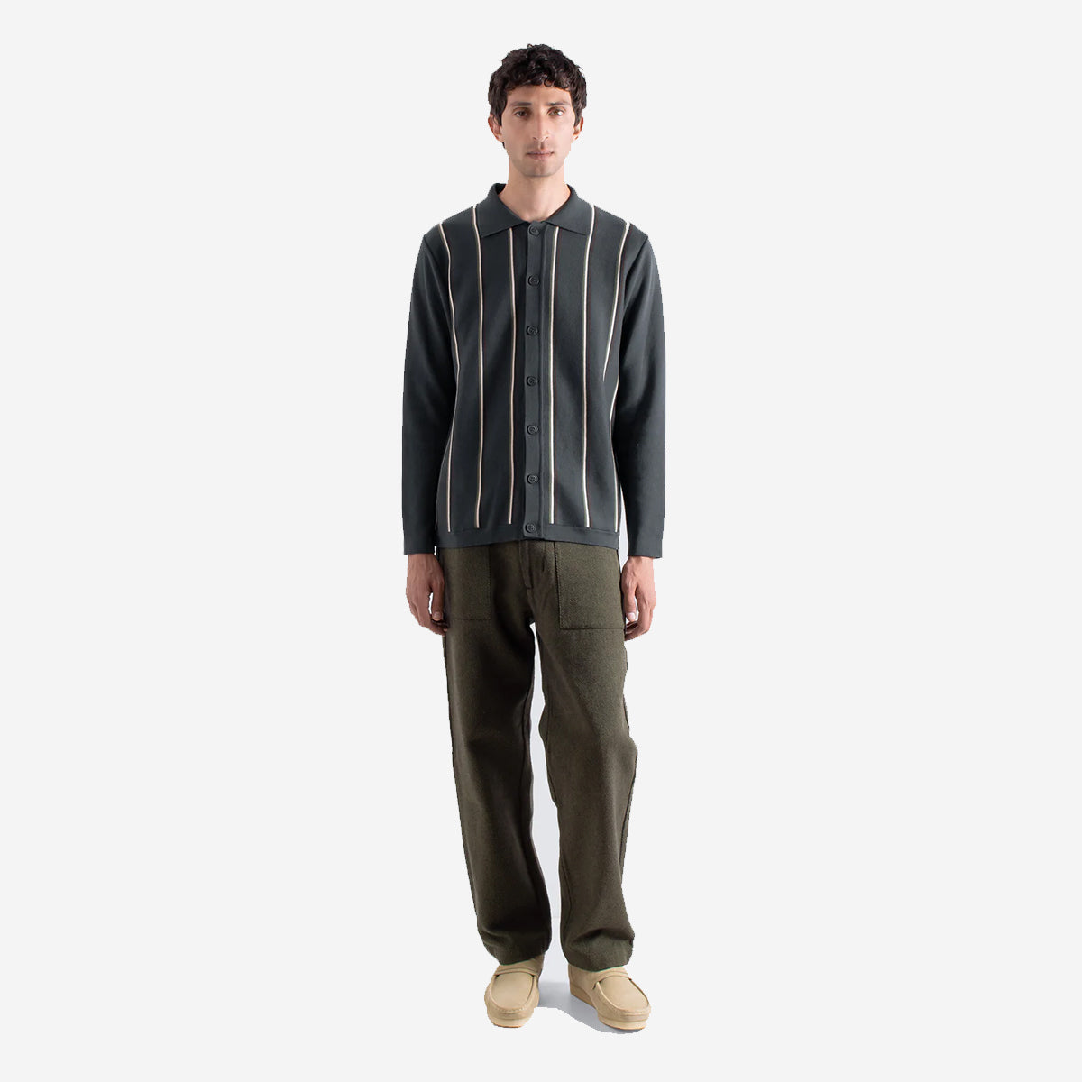 Zigger Kuki Stripe L/S Polo Cardigan - Grey/Multi Stripe