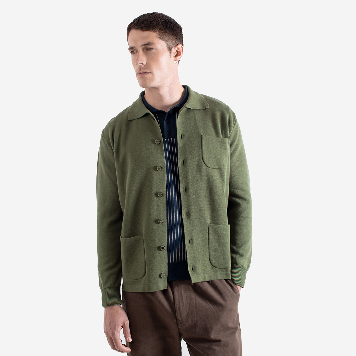 Station Organic Cotton Cardigan - Green