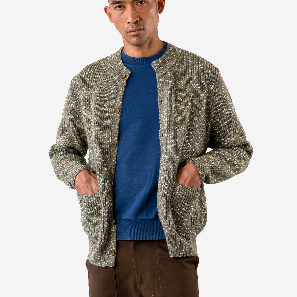 Albers Ribbed Knit Cardigan - Light Green Fleck