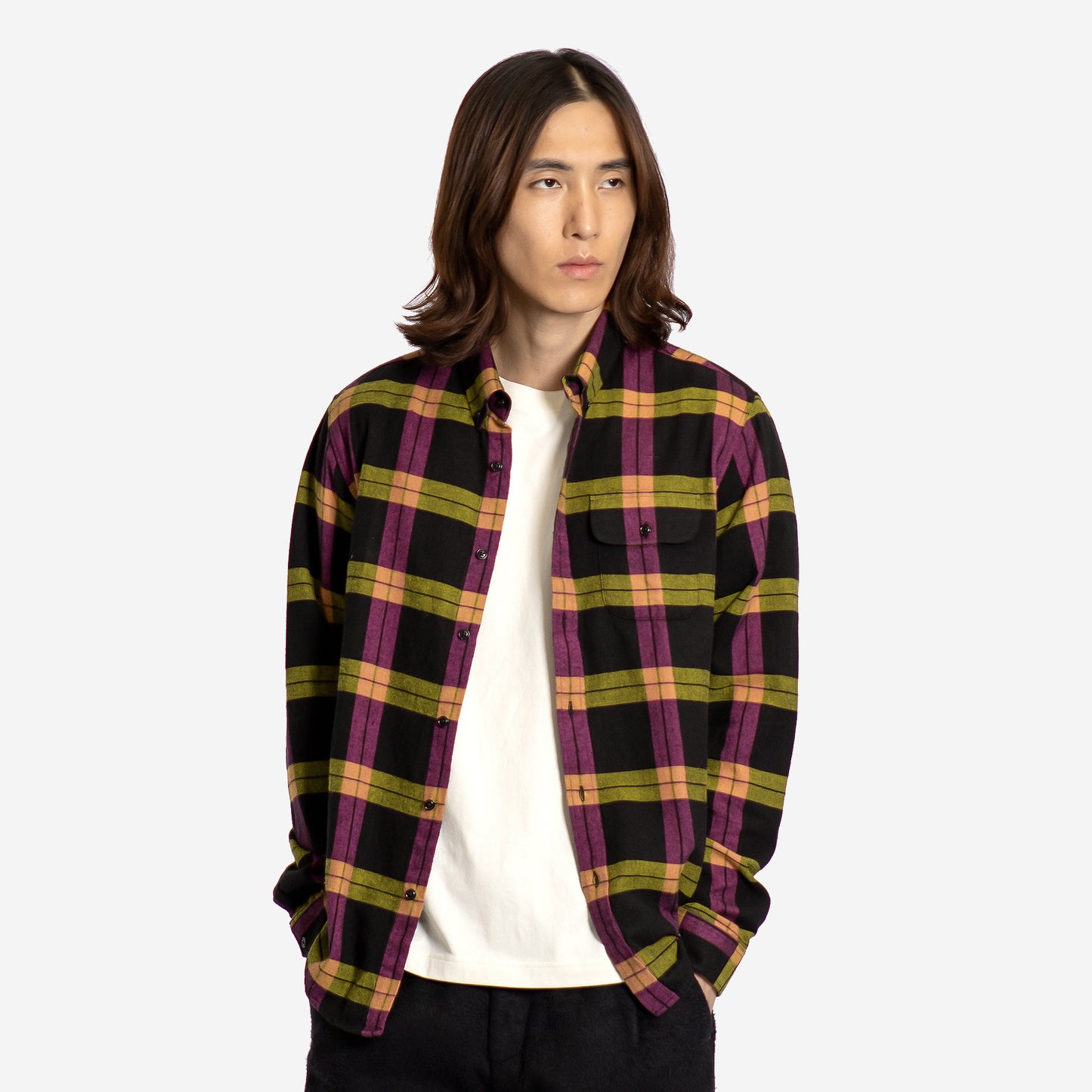 Larry L/S Check Shirt - Meteorite Black/Magenta Haze
