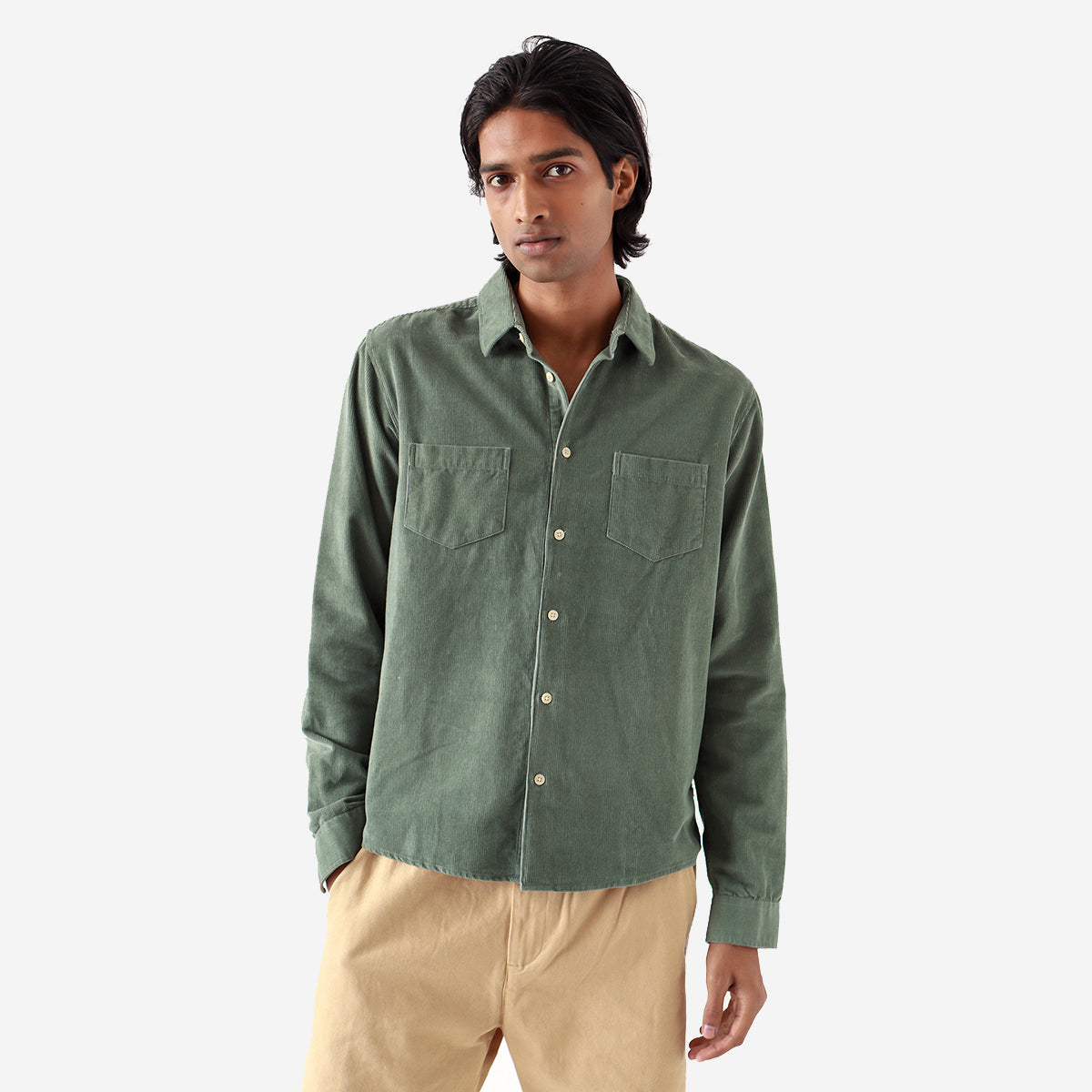 Classic Two Pocket Corduroy Shirt - Forest Green