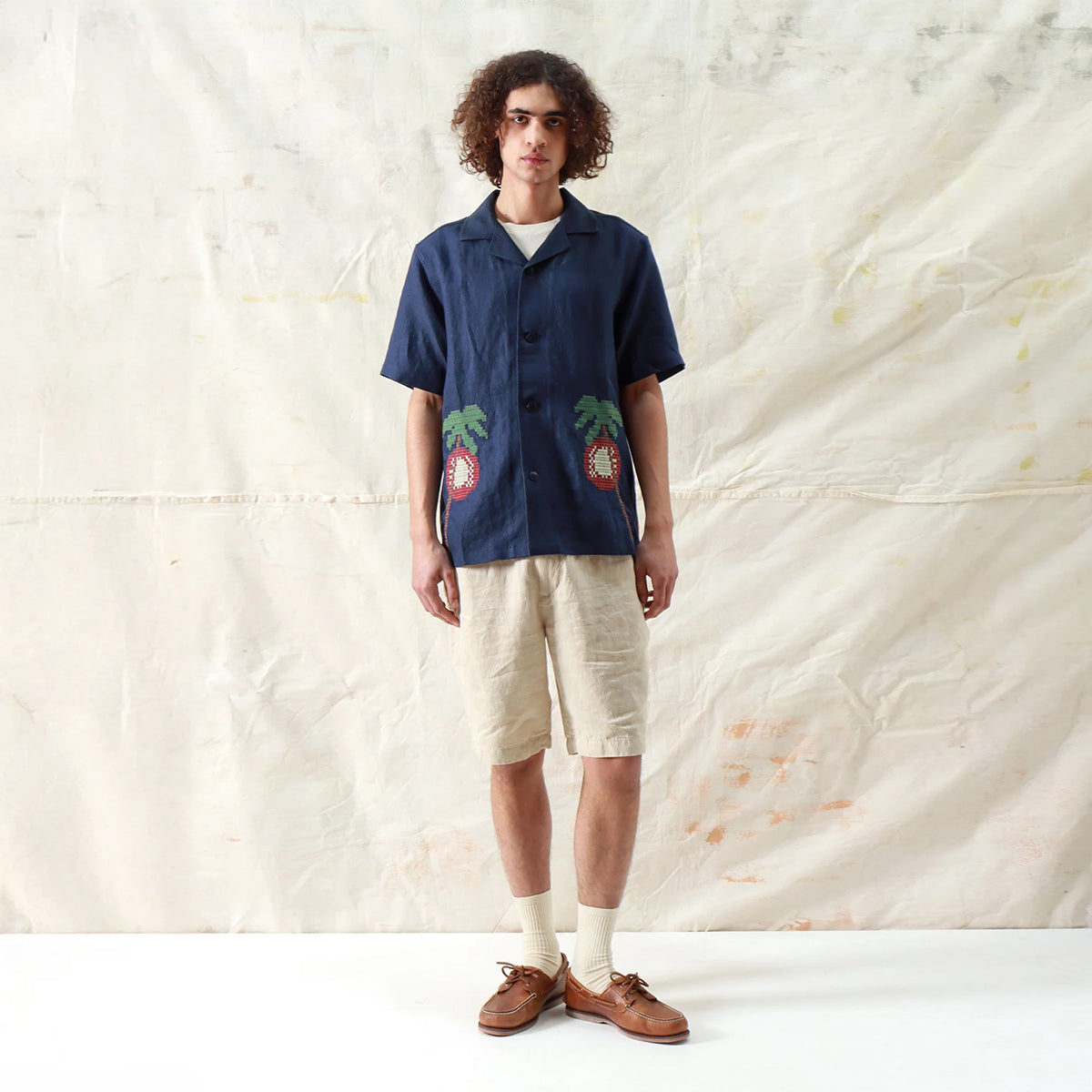 Veloso Bahia Sunset Embroidery S/S Vacation Shirt - Navy