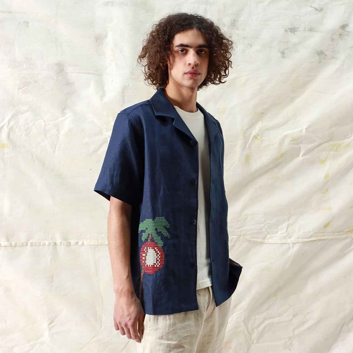 Veloso Bahia Sunset Embroidery S/S Vacation Shirt - Navy