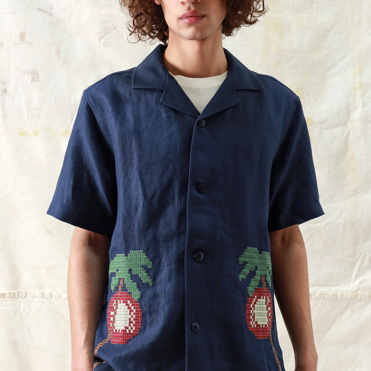 Veloso Bahia Sunset Embroidery S/S Vacation Shirt - Navy