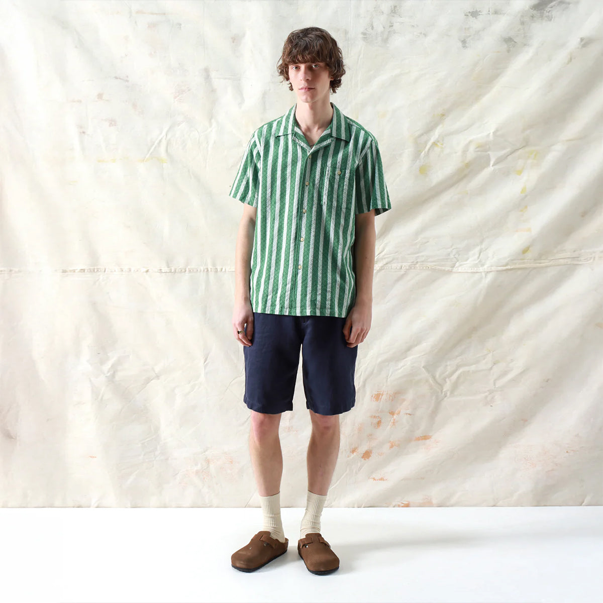 Double Pleat Washed Linen Shorts - Navy Iris