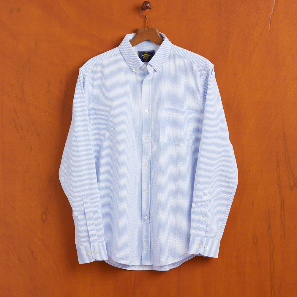 Portuguese Flannel - Atlantico Seersucker L/S Shirt - Stripe Blue