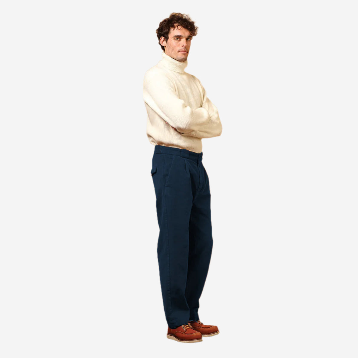 Amarillo One Pleat Washed Corduroy Pant - Navy