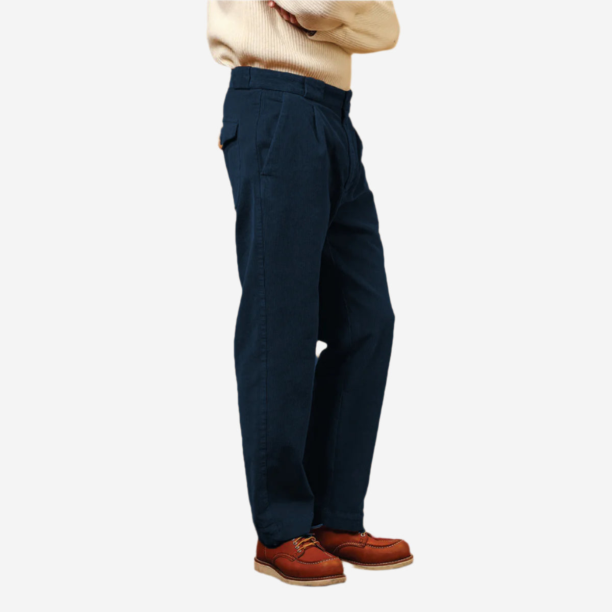 Amarillo One Pleat Washed Corduroy Pant - Navy
