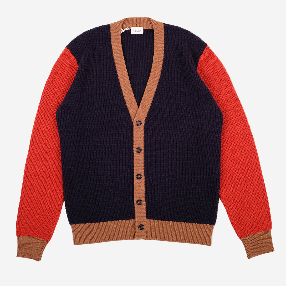 Ascott Waffle Merino Wool Cardigan - Navy Tricolore