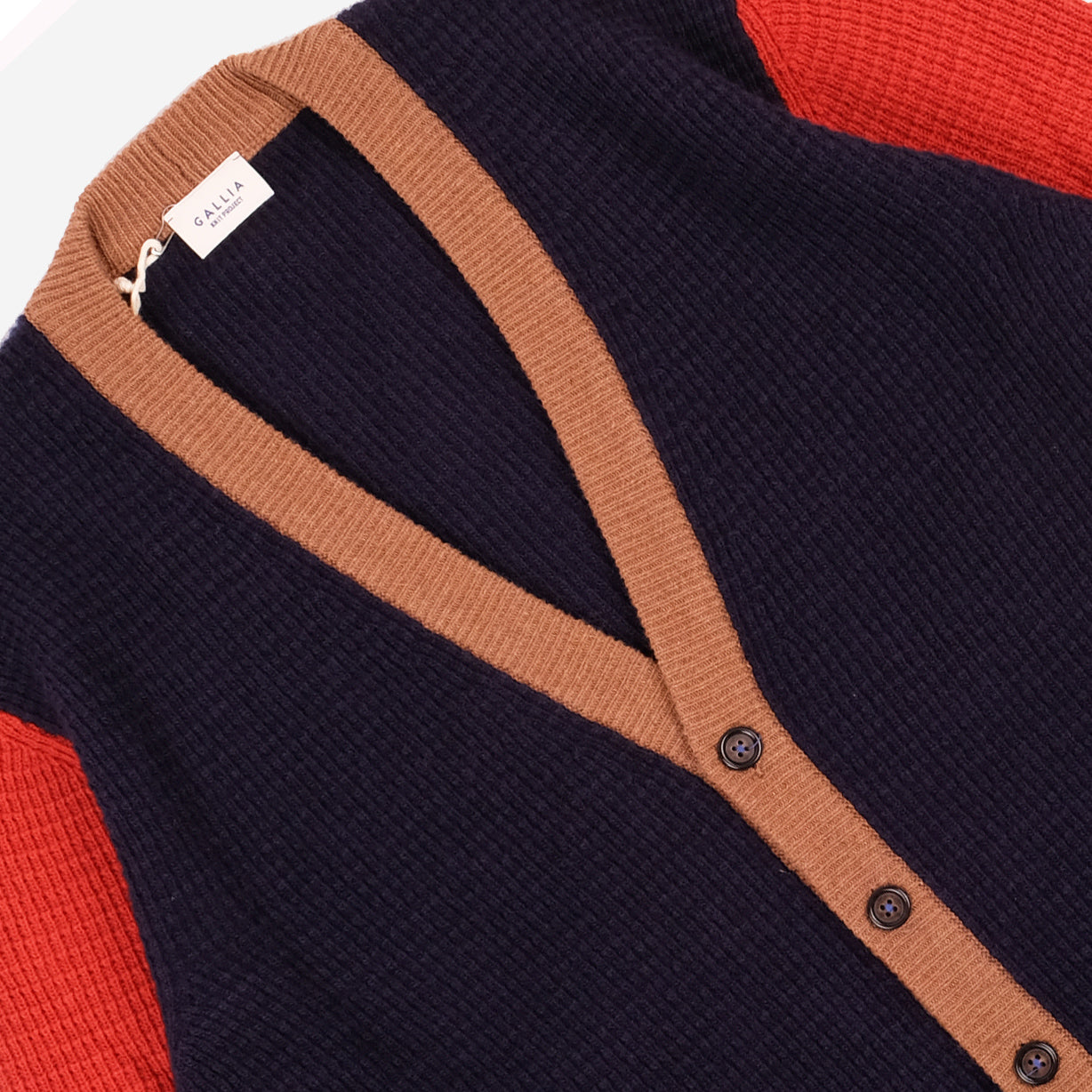 Ascott Waffle Merino Wool Cardigan - Navy Tricolore