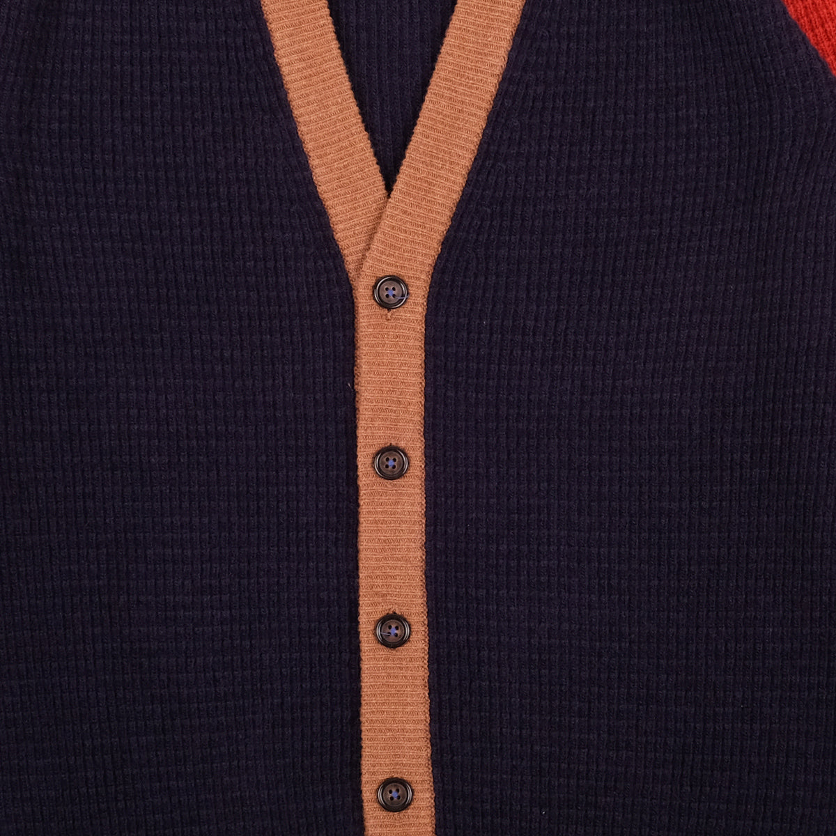 Ascott Waffle Merino Wool Cardigan - Navy Tricolore