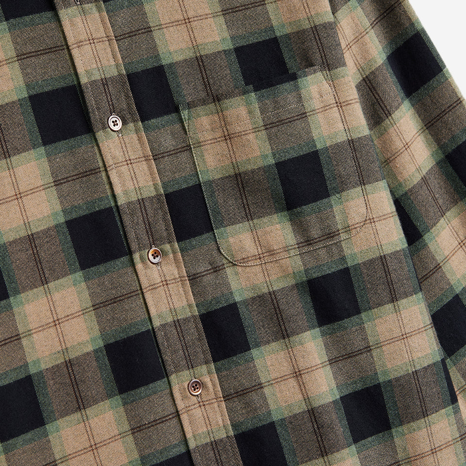 Bass Plaid Flannel Shirt - Navy/Tan