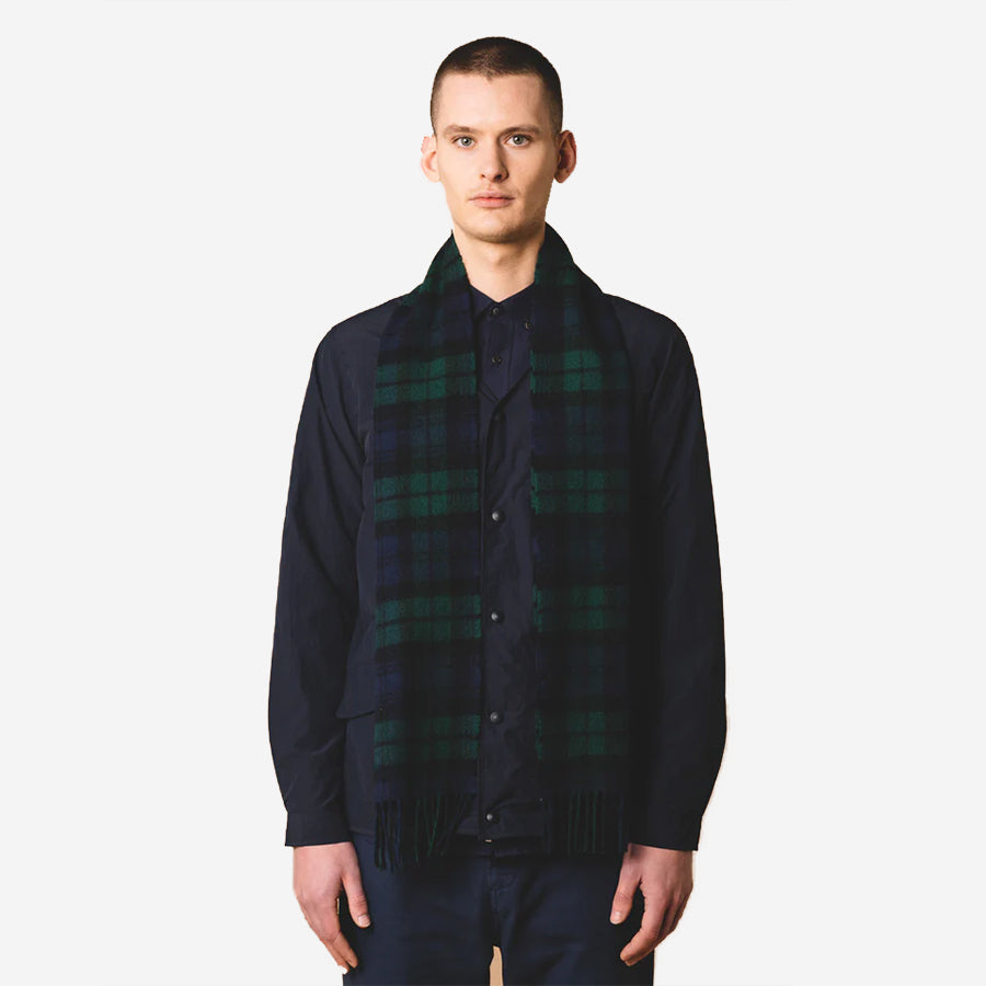 Lambswool Tartan Blackwatch Scarf - Navy/Green