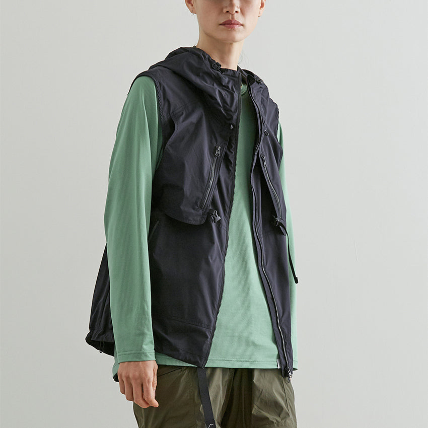 Buckle Wind Hooded Vest - Black