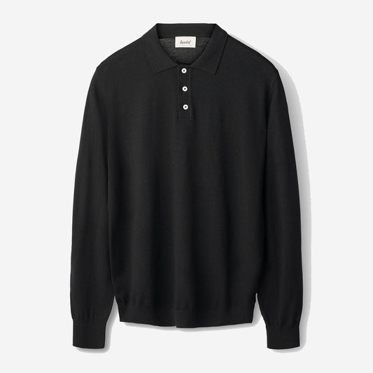 Base Merino Knit L/S Polo - Black