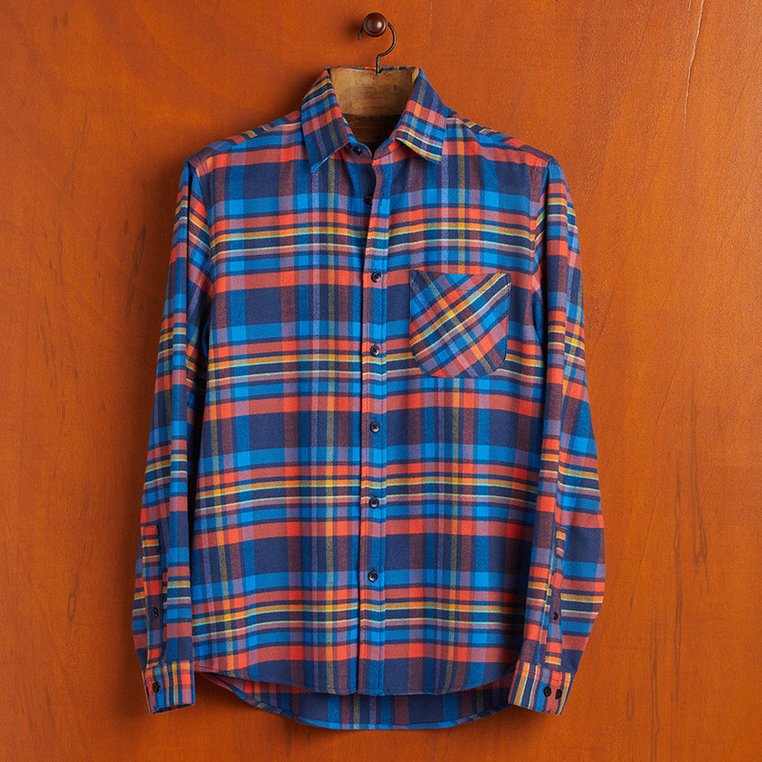 Basti Plaid Flannel Shirt - Blue/Coral
