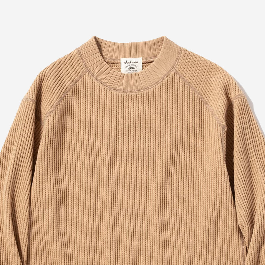 Big Waffle Mid-Neck Sweater - Biscuit