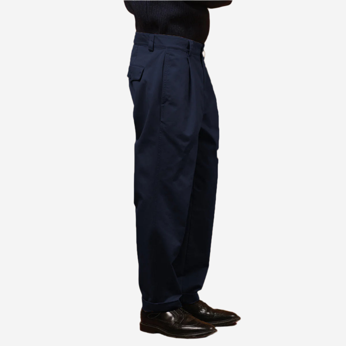 Bolton One Pleat Gabardine Pant - Navy