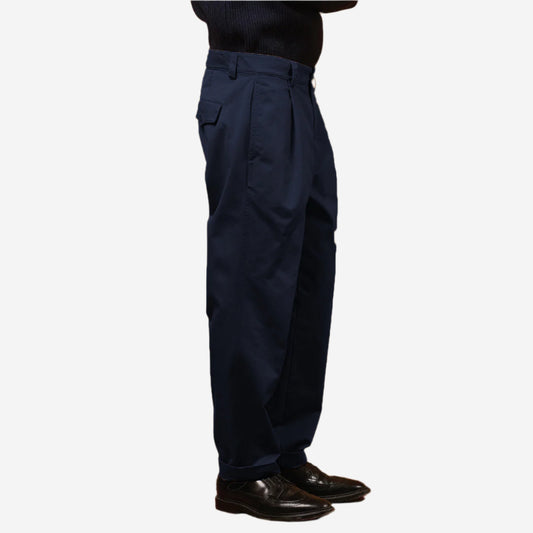 Bolton One Pleat Gabardine Pant - Navy