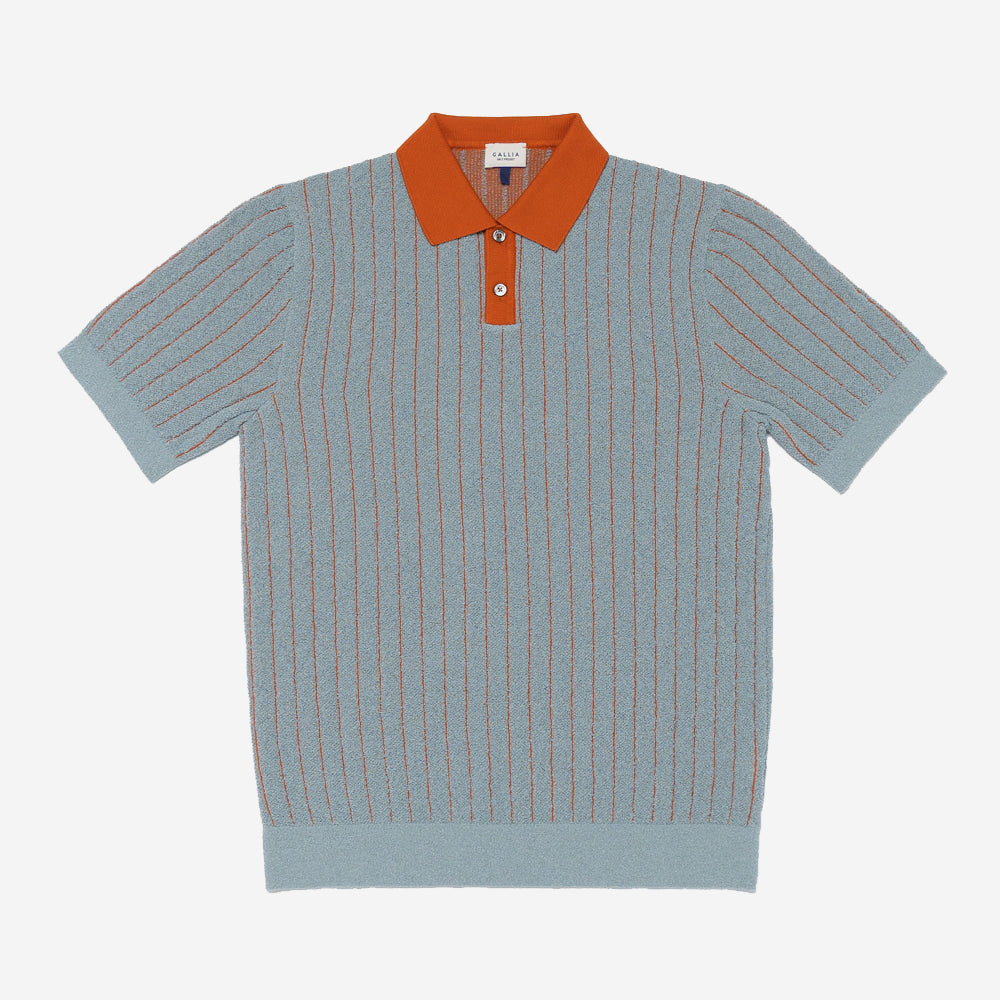 Borg Vertical Line Inlay Knit Polo - Blue/Orange