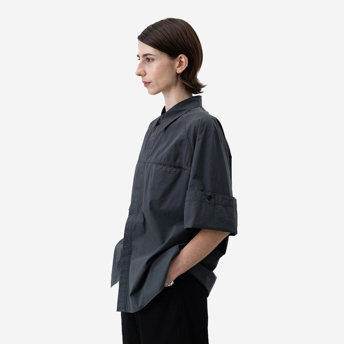 Cambia Panel Crepe Shirt - Charcoal Blue