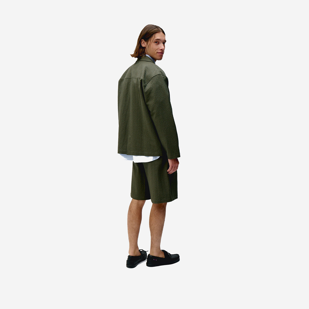 City Seersucker Blazer Jacket - Olive