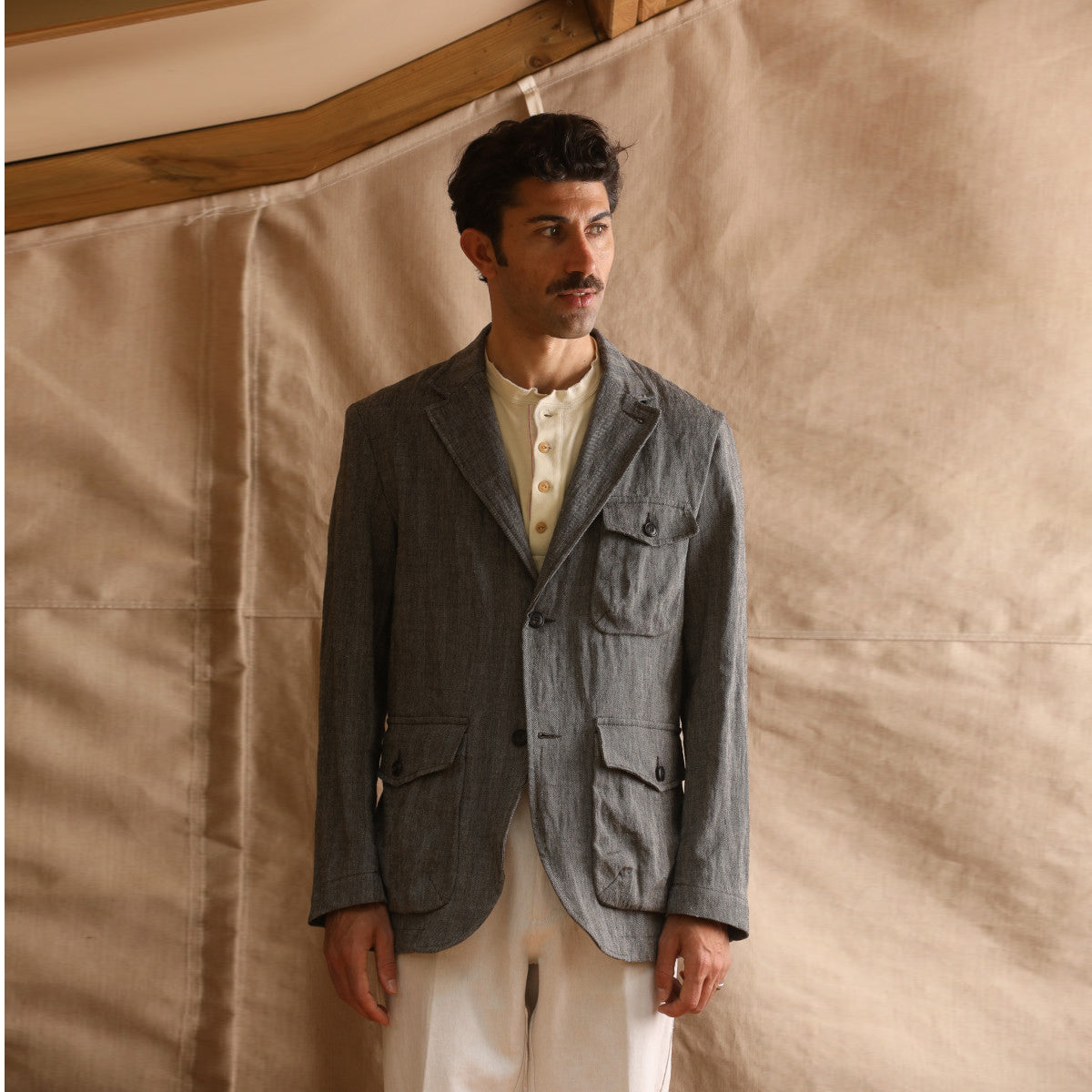 Enfield Two Pleat C/L Washed HBT Pant - Charcoal