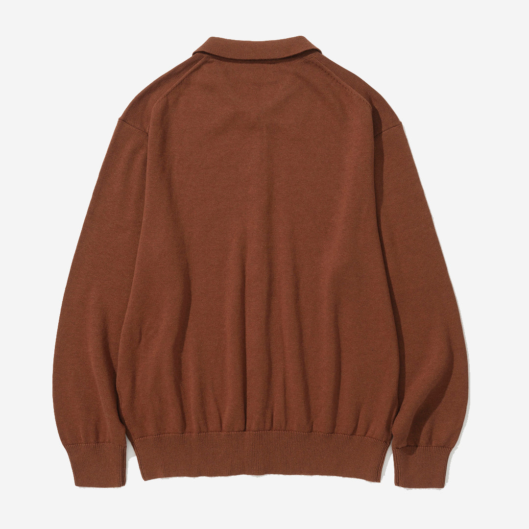 Cotton Cashmere Knit Polo Cardigan - Brick