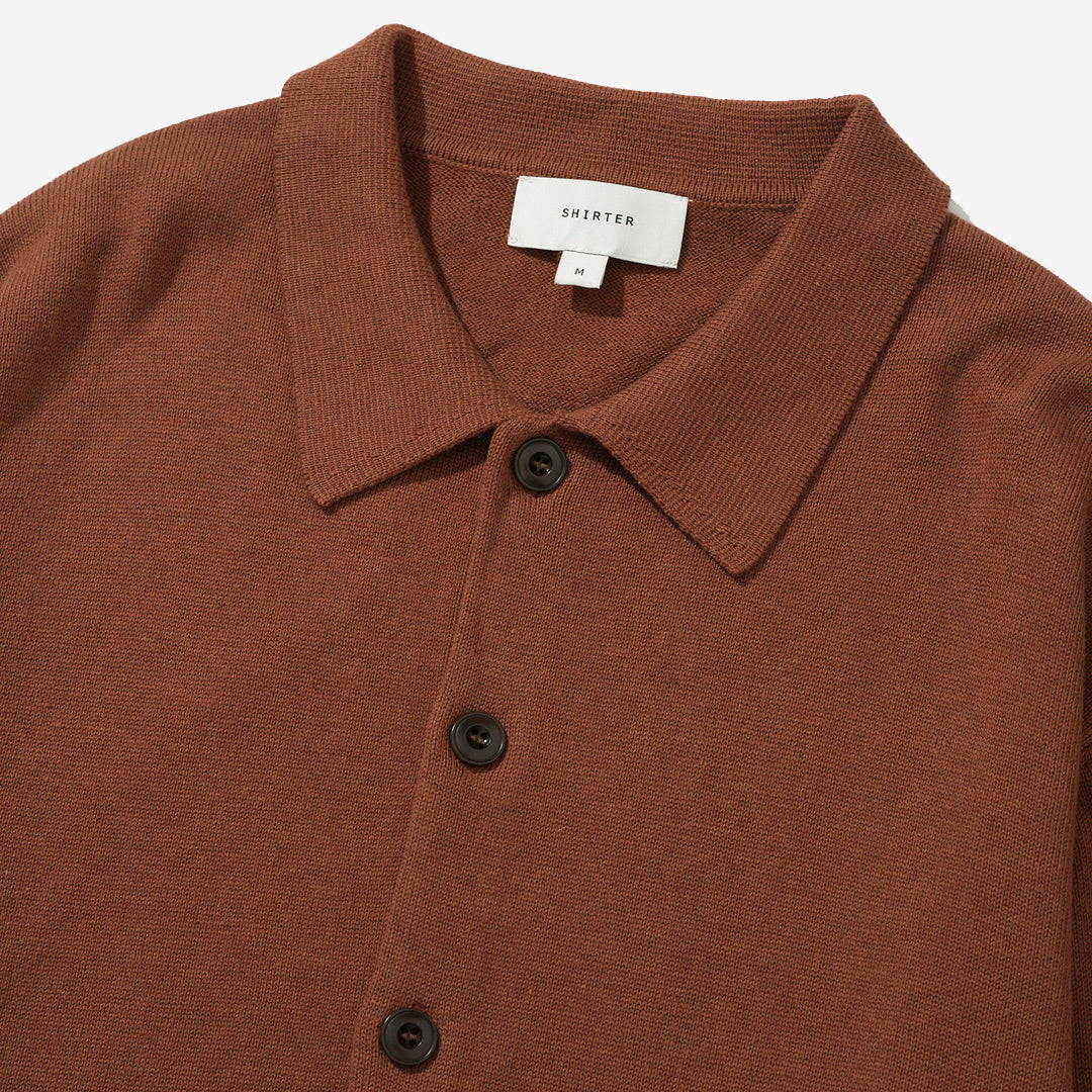 Cotton Cashmere Knit Polo Cardigan - Brick