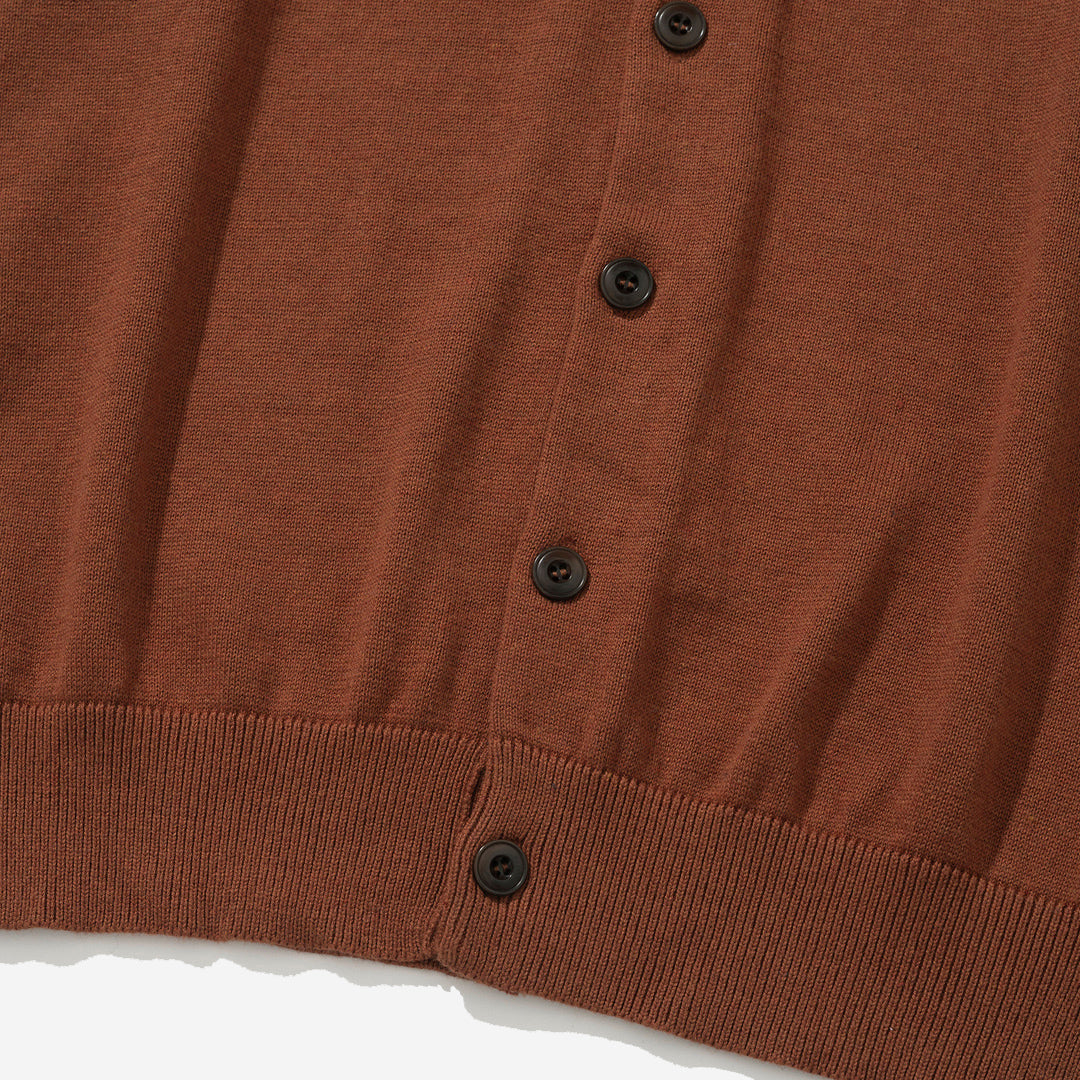 Cotton Cashmere Knit Polo Cardigan - Brick