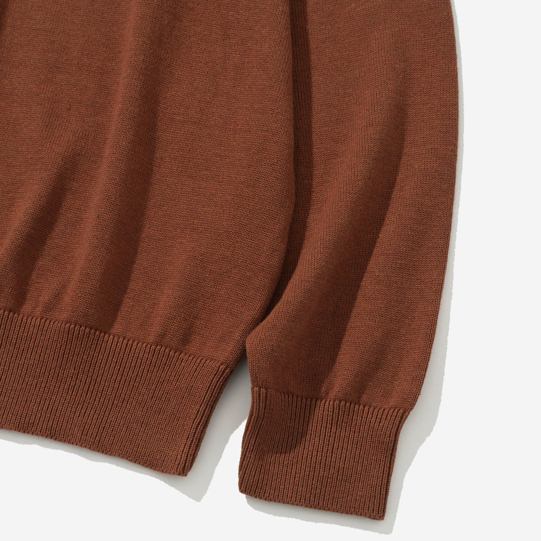 Cotton Cashmere Knit Polo Cardigan - Brick