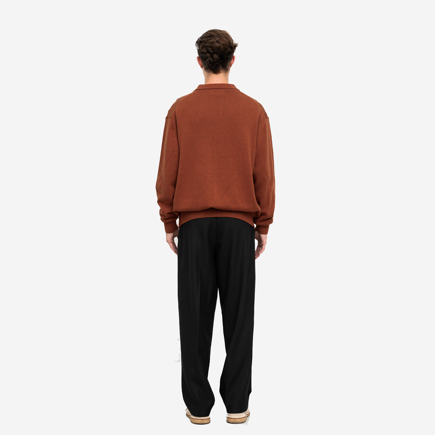Cotton Cashmere Knit Polo Cardigan - Brick