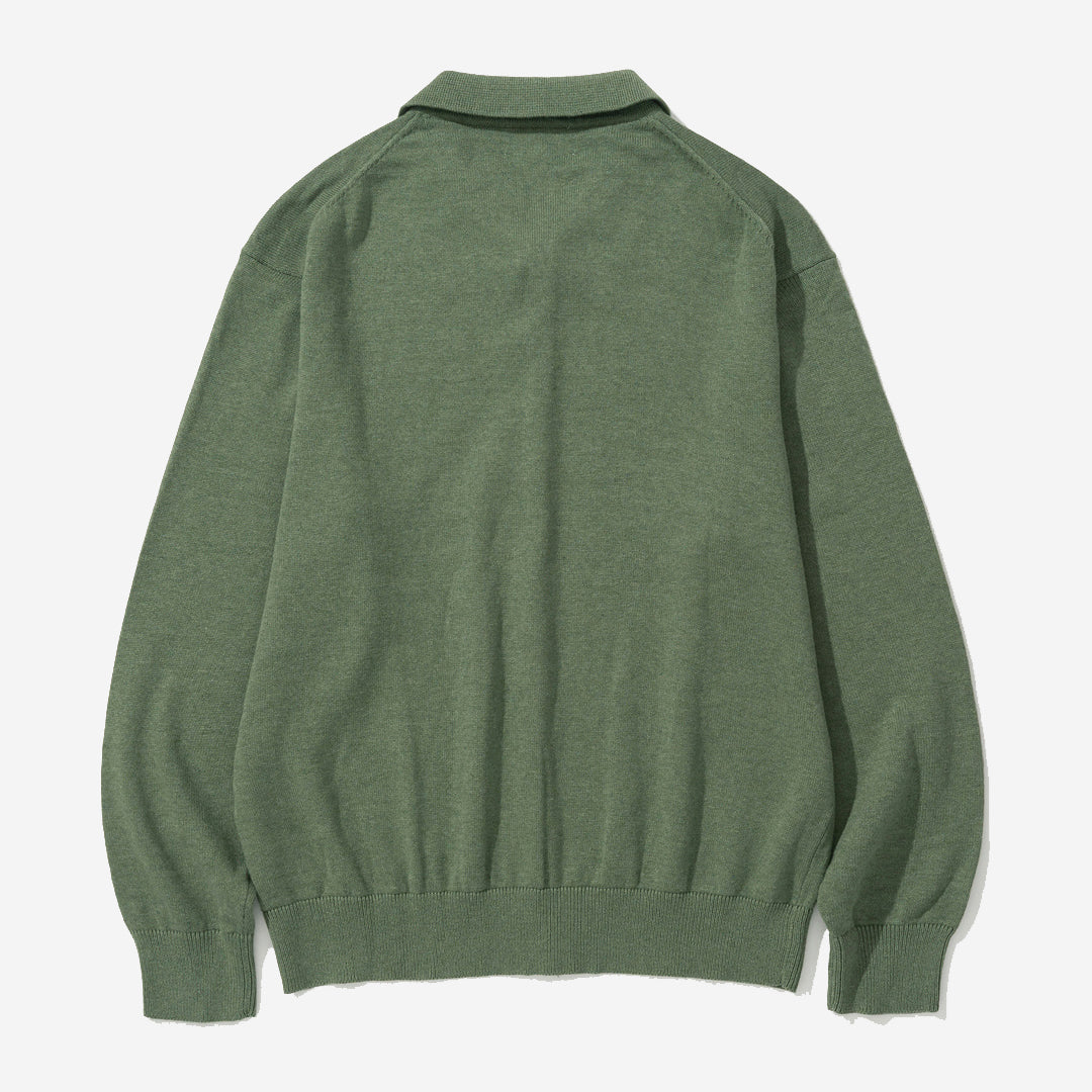Cotton Cashmere Knit Polo Cardigan - Olive