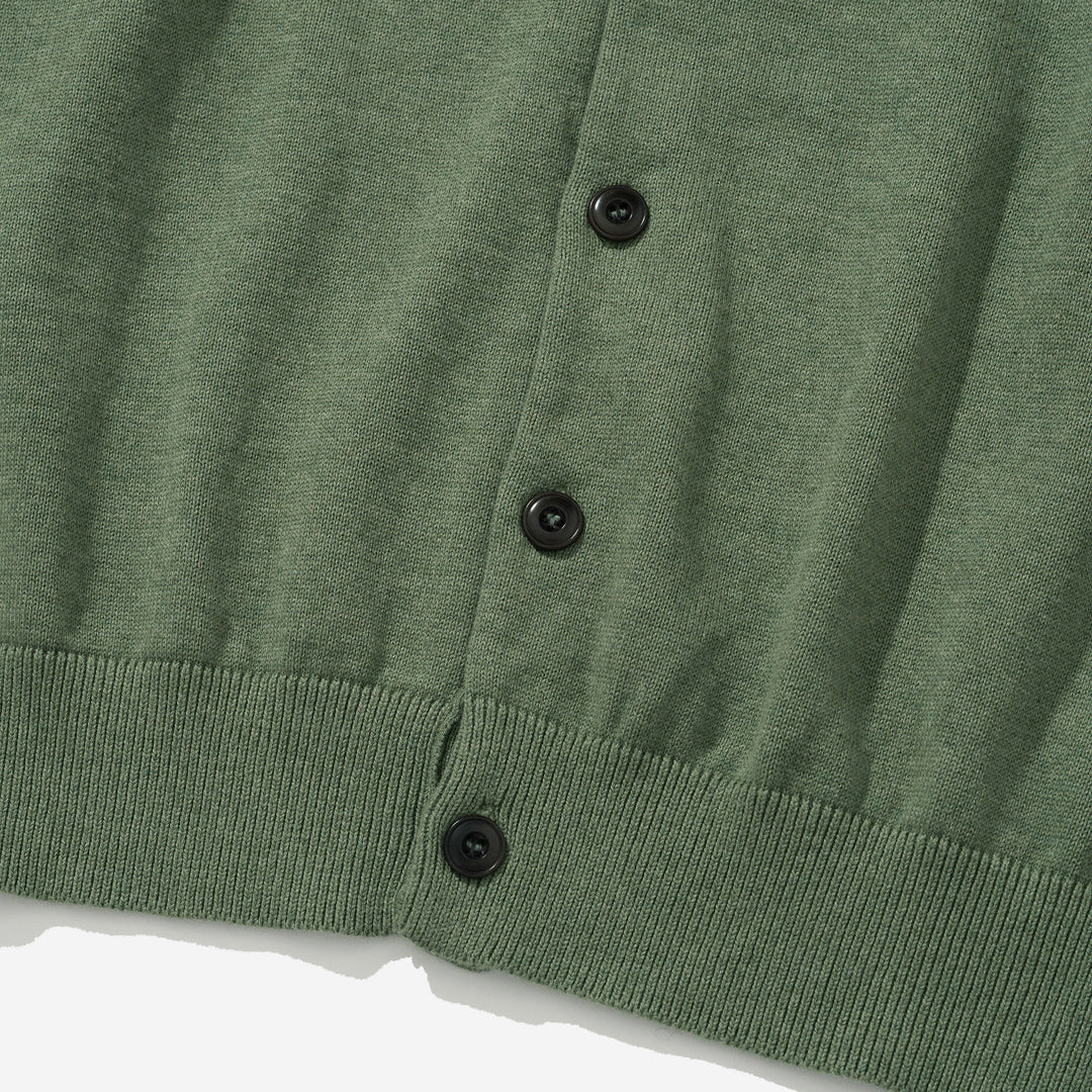 Cotton Cashmere Knit Polo Cardigan - Olive