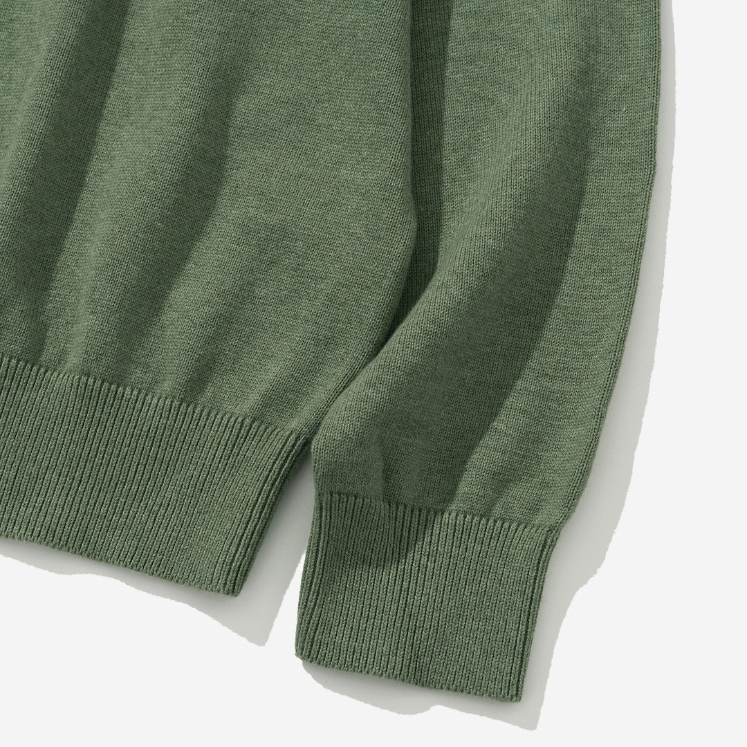 Cotton Cashmere Knit Polo Cardigan - Olive
