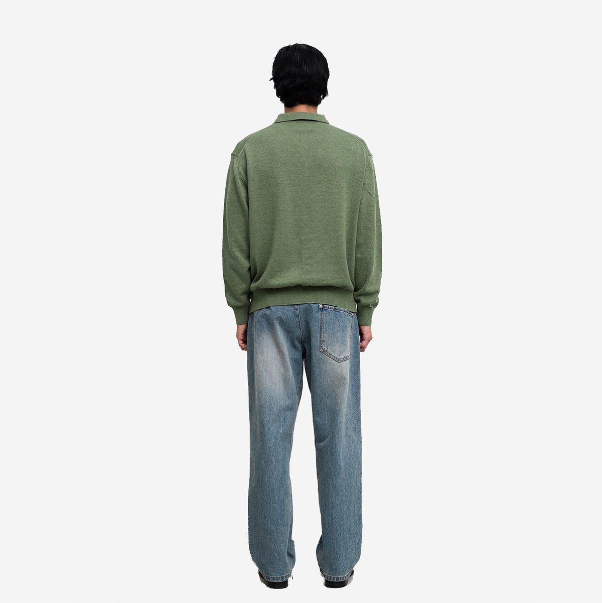 Cotton Cashmere Knit Polo Cardigan - Olive