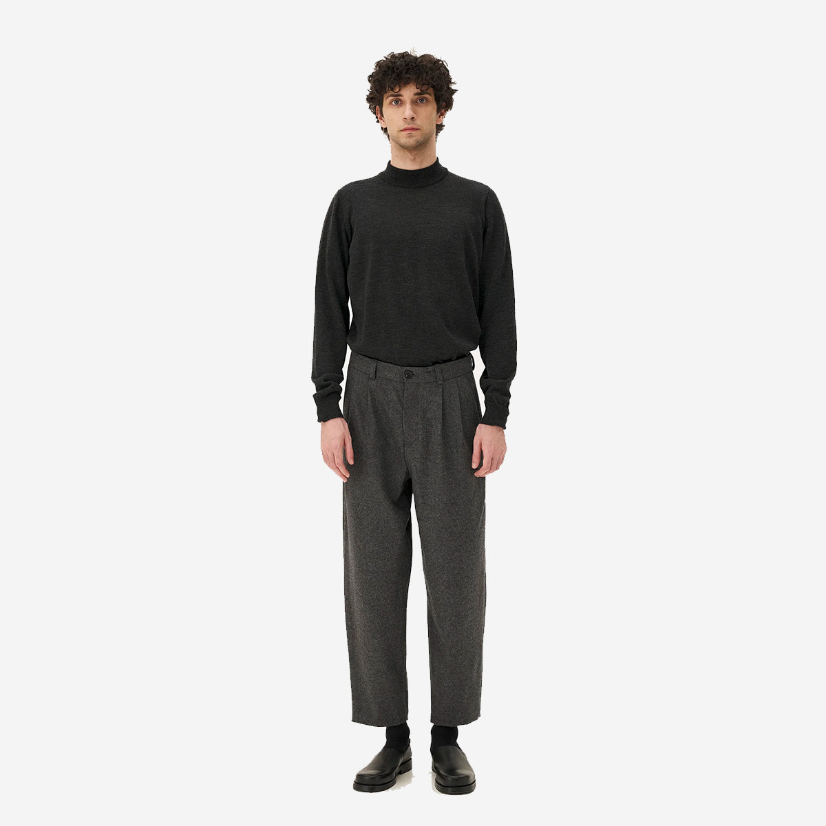 Cambridge Double Pleat Wool Pants - Slate Grey
