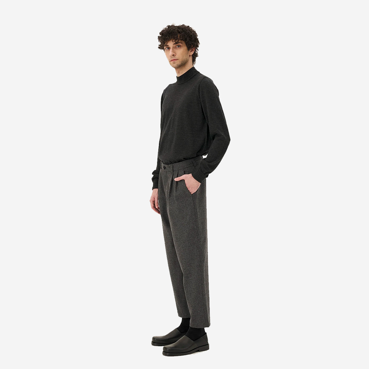 Cambridge Double Pleat Wool Pants - Slate Grey