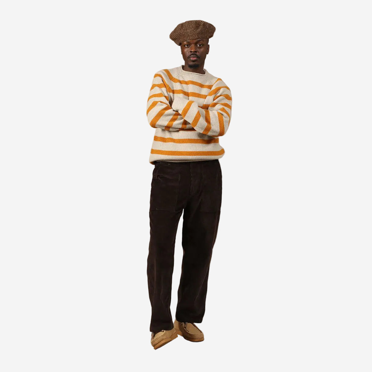 Cash Corduroy Wide Fatigue Pants - Brown