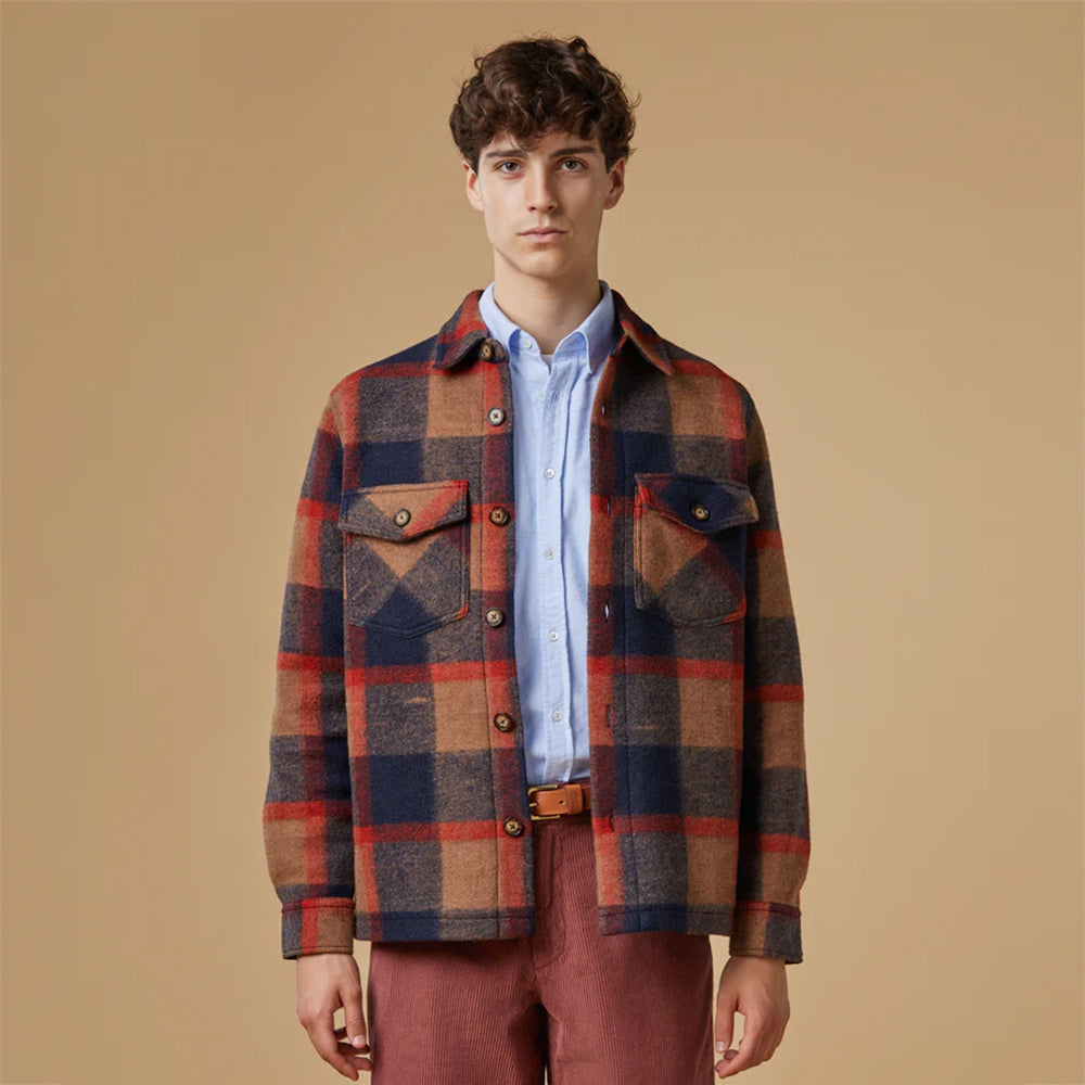 Catch Plaid Wool Overshirt - Navy/Brown