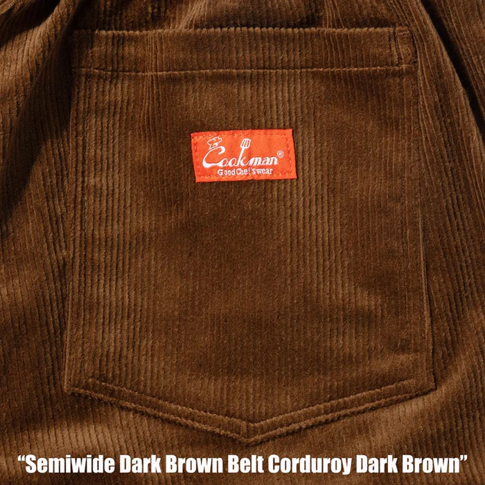 Chef Pants Semi-Wide - Black Belt Corduroy - Dark Brown